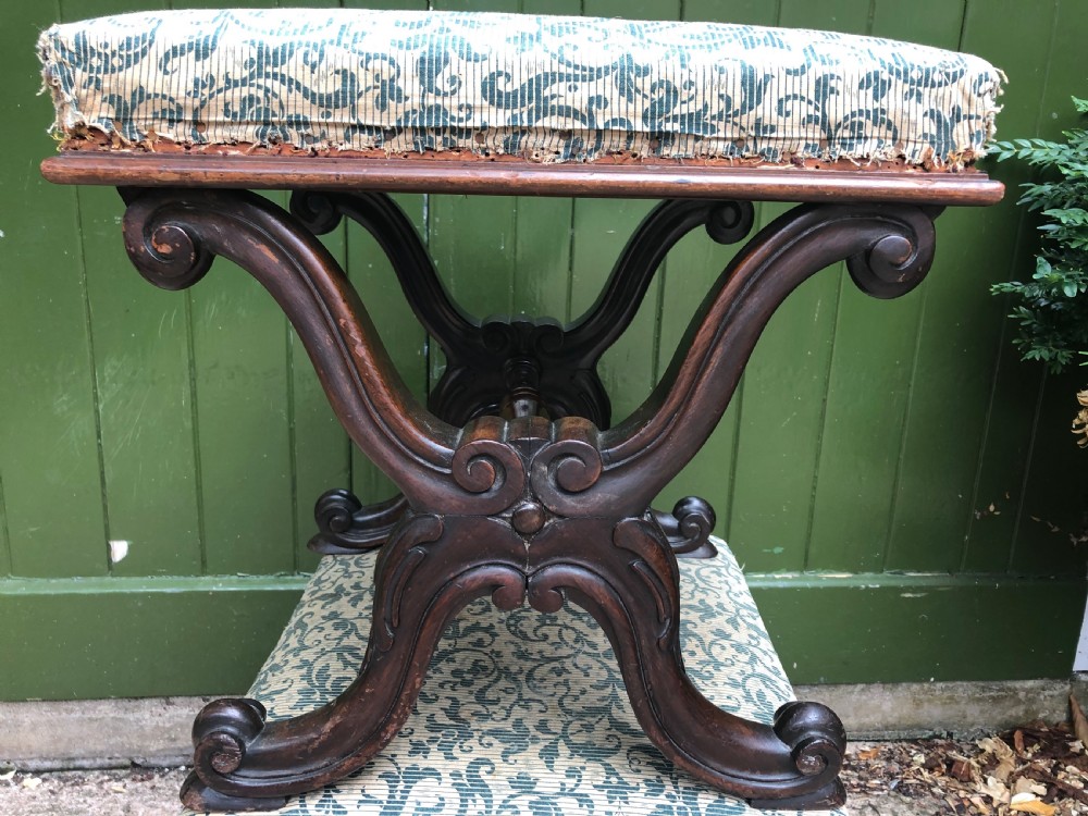 Pair of early C19th William IV period carved  rosewood stools of X-frame form . View IX
