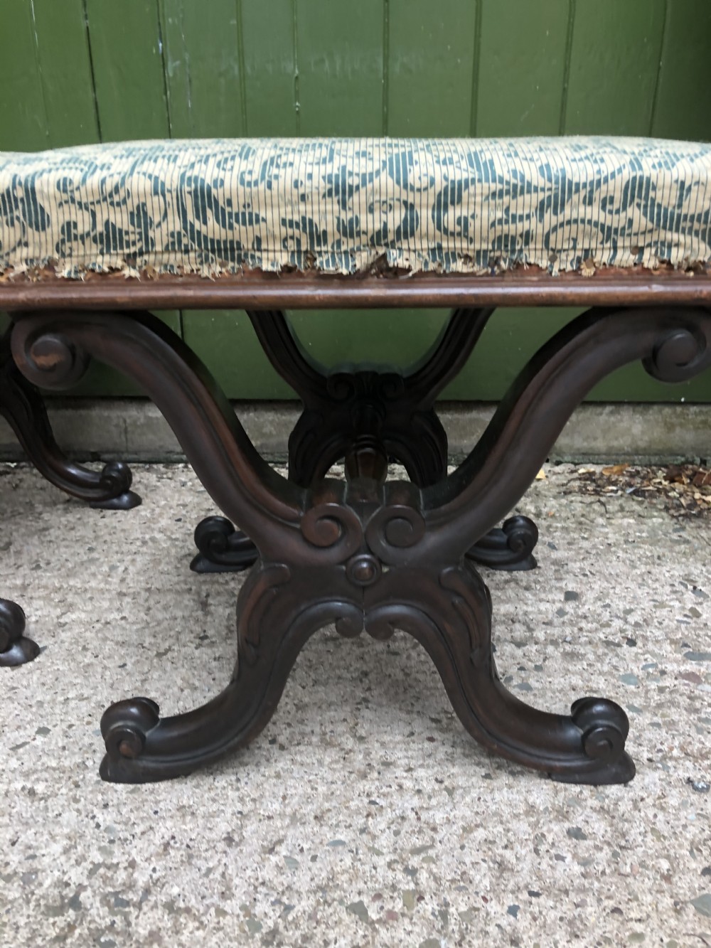 Pair of early C19th William IV period carved  rosewood stools of X-frame form . View X