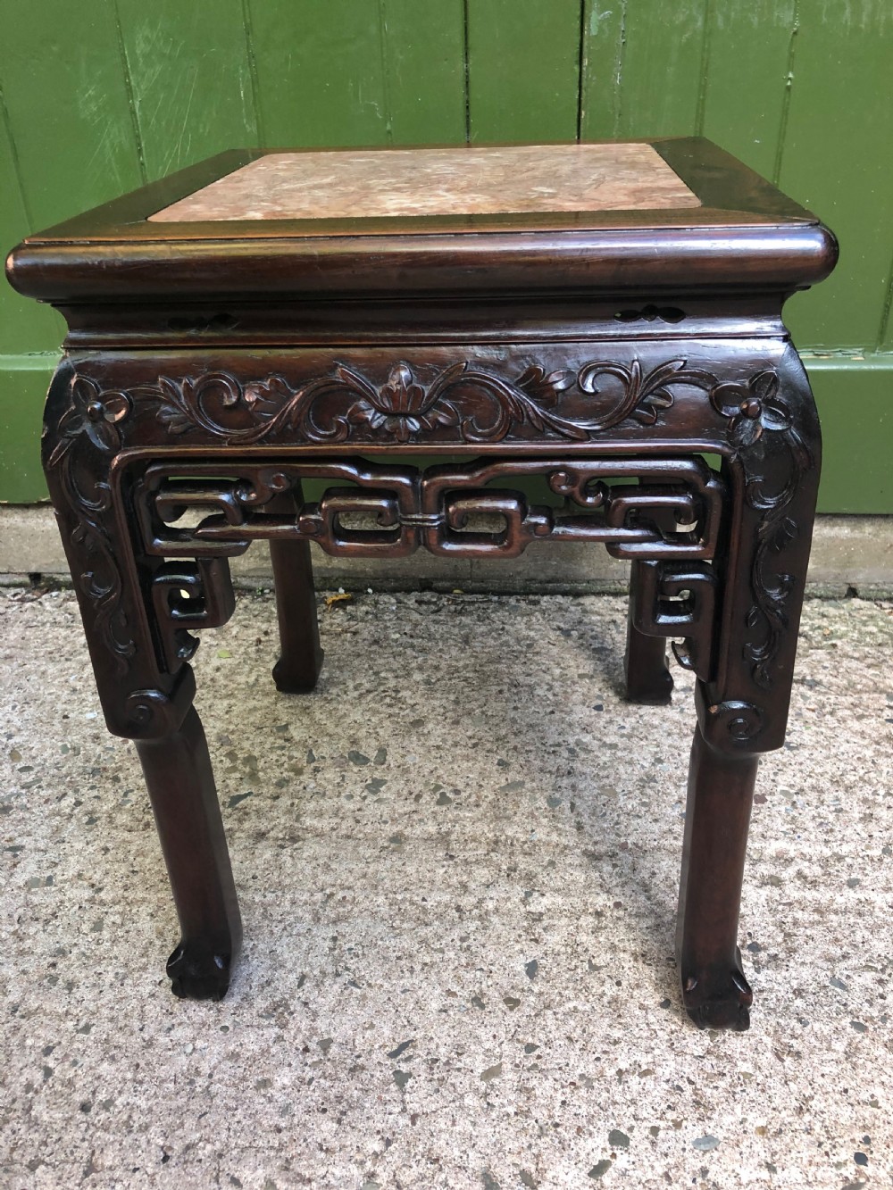 Pair of late C19th Chinese Qing Dynasty carved hardwood low jardiniere stands . View VI