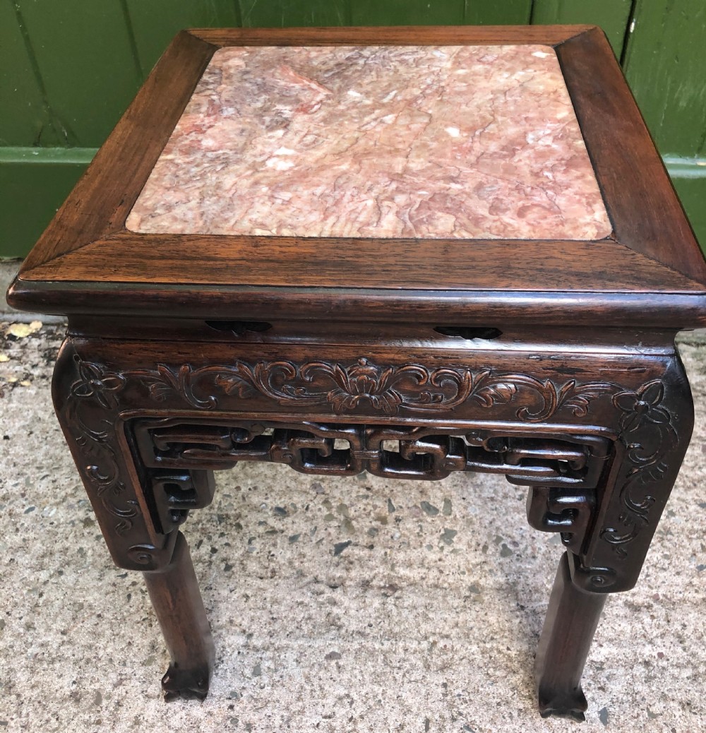 Pair of late C19th Chinese Qing Dynasty carved hardwood low jardiniere stands . View VIII