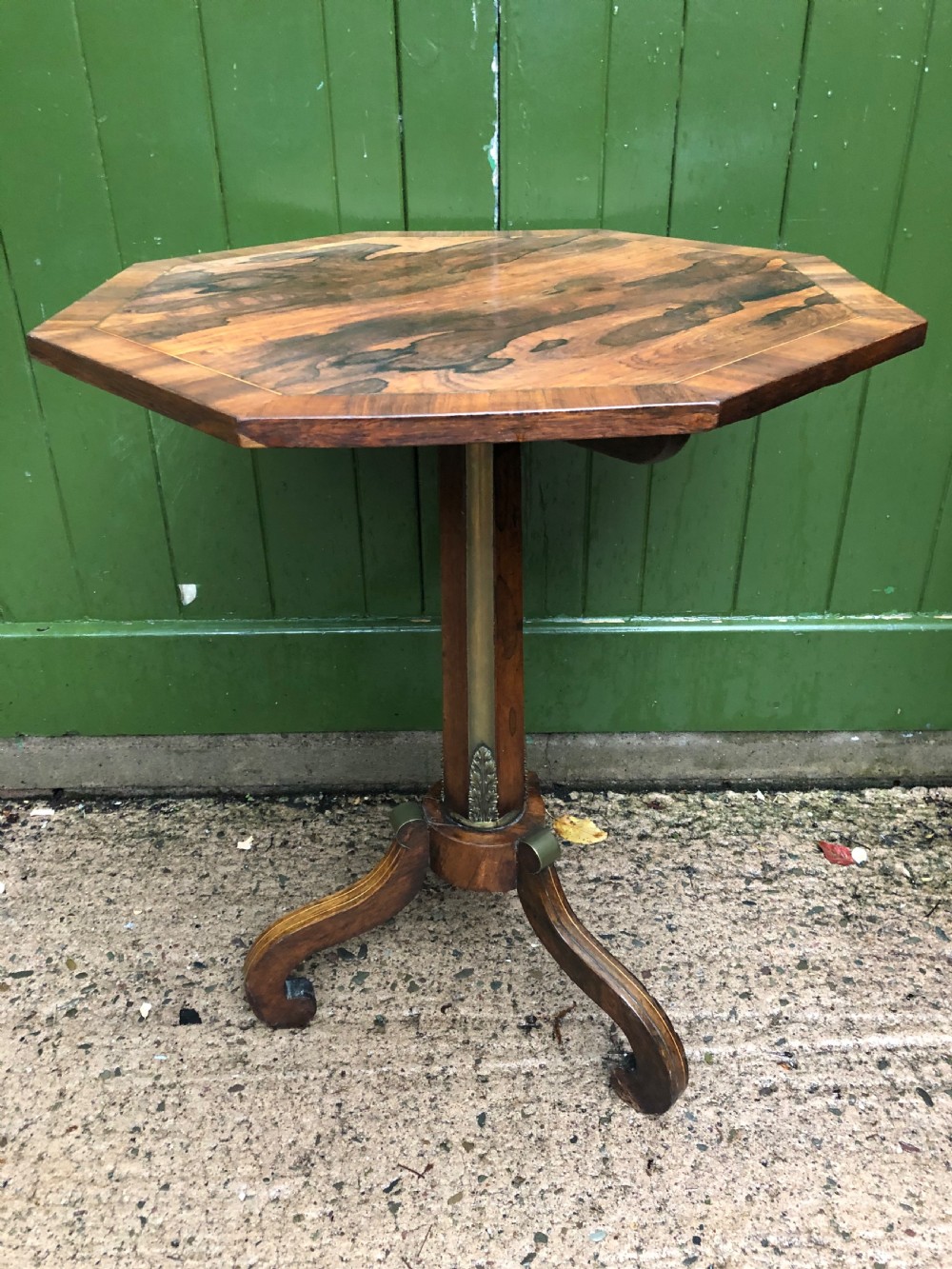 Early C19th Regency period brass-mounted rosewood octagonal topped occasional table . View VIII