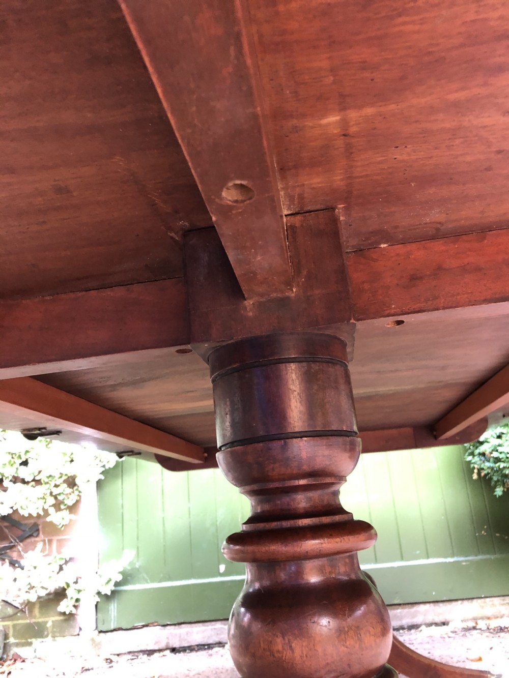 Fine early C19th Regency period mahogany twin-pillar dining table. View XVI