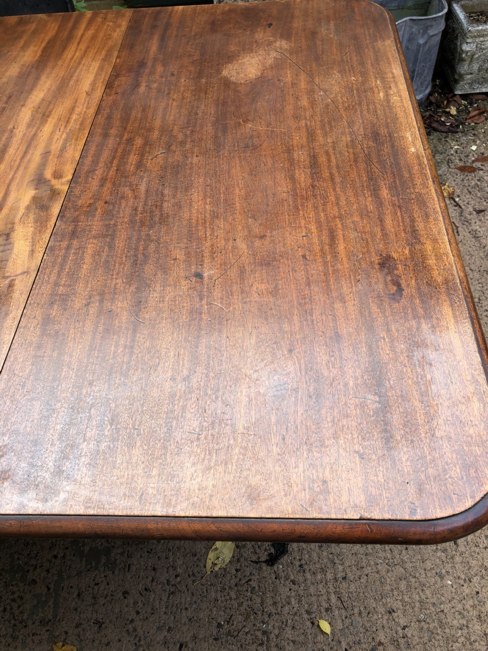 Fine early C19th Regency period mahogany twin-pillar dining table. View XXVI