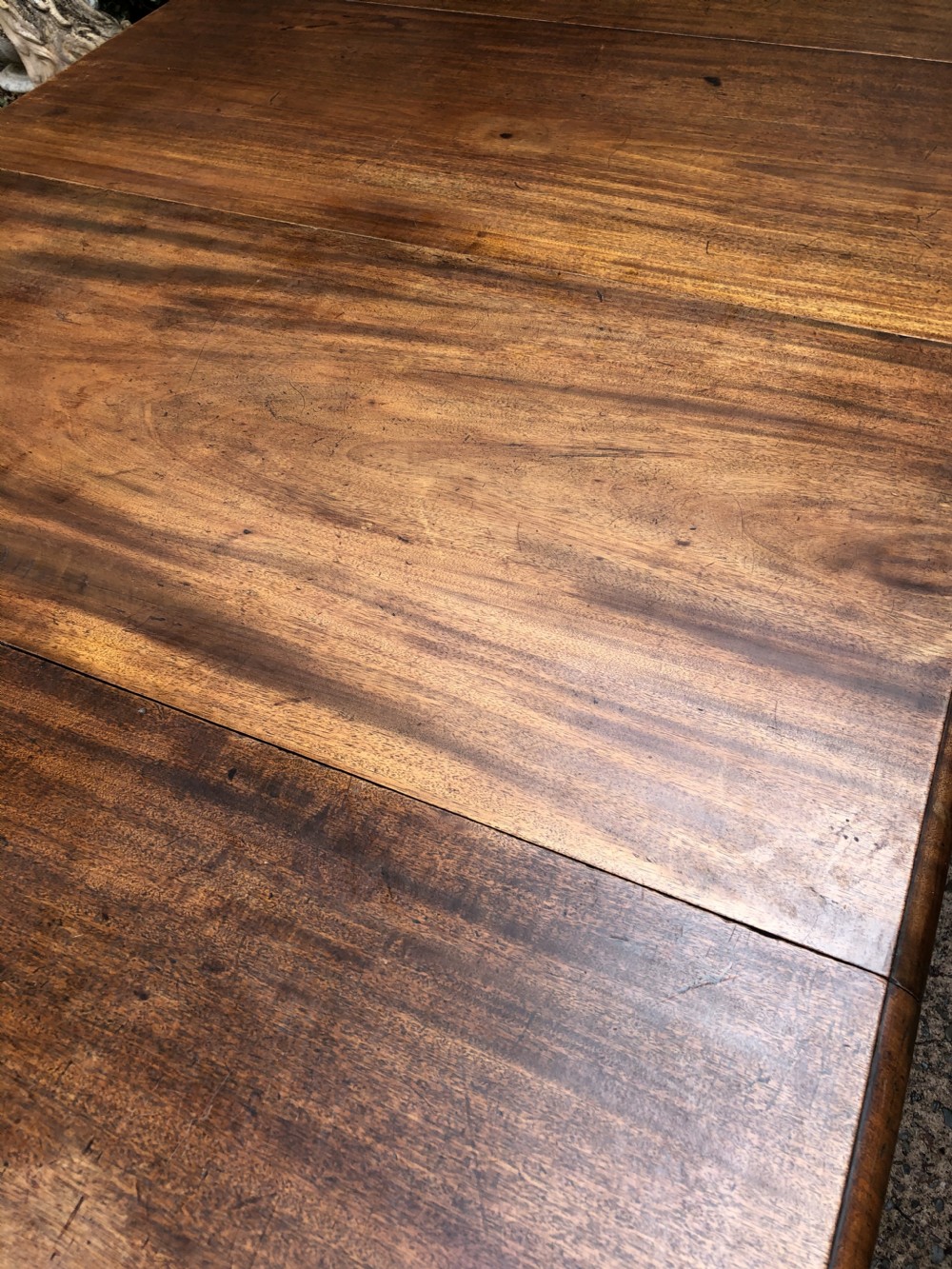 Fine early C19th Regency period mahogany twin-pillar dining table. View XXX