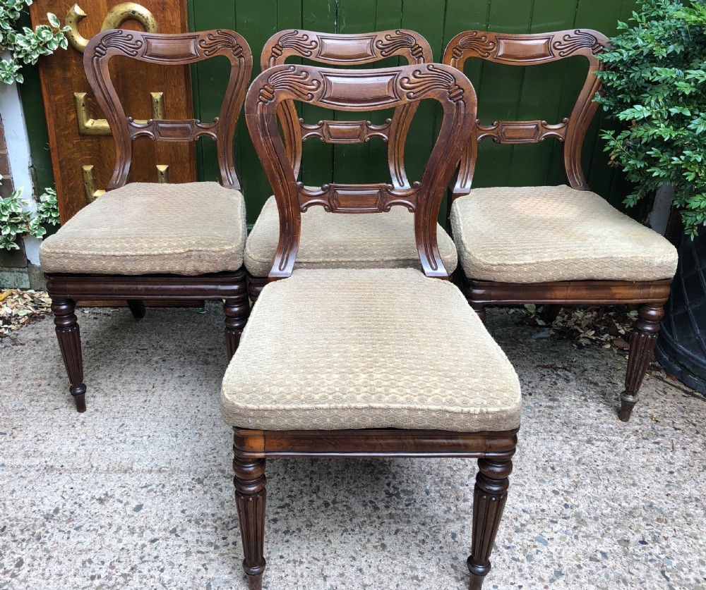 Set of 4 early C19th George IV period carved mahogany dining or side chairs attributed to Gillows of Lancaster. View II