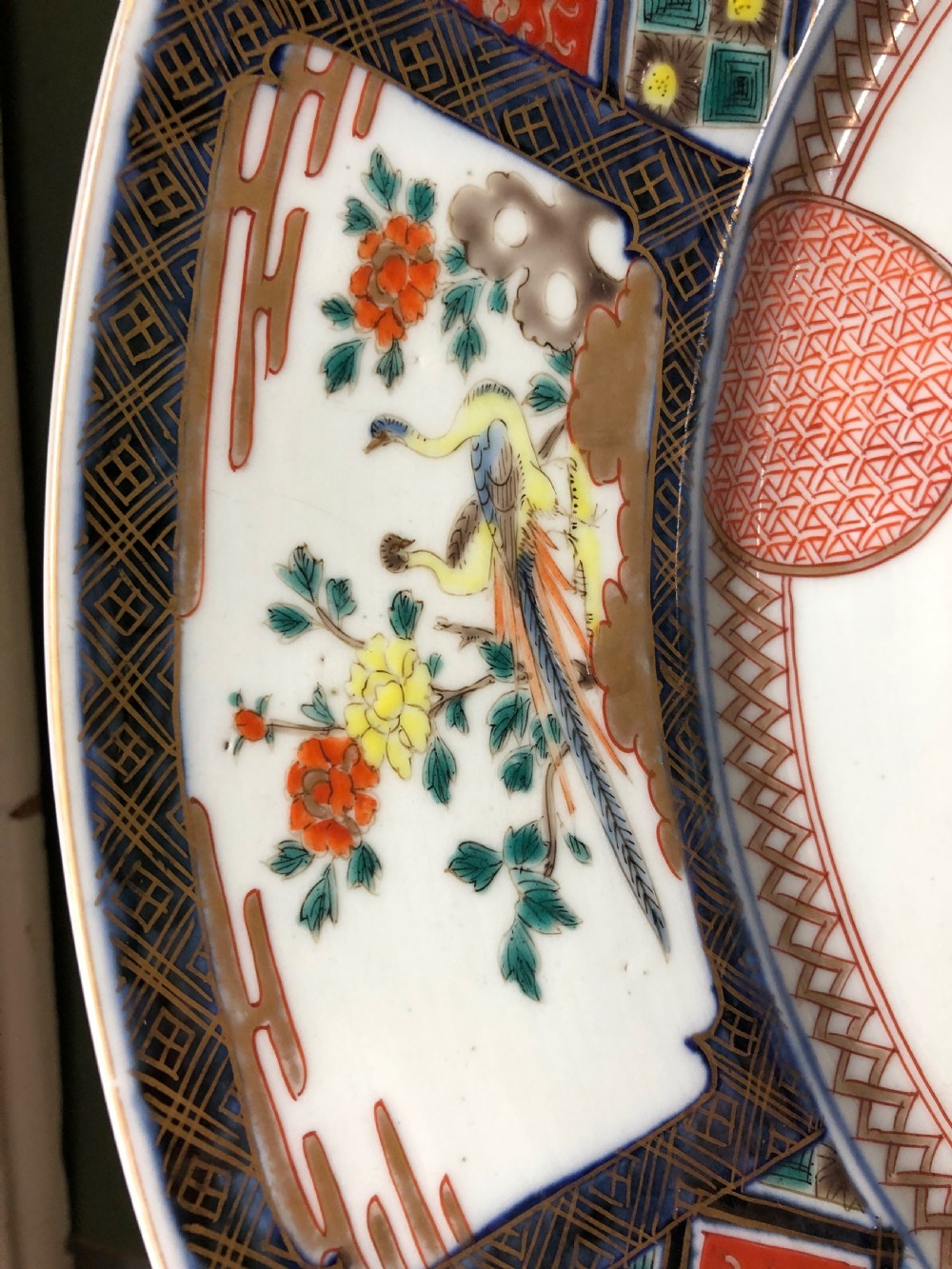 Late C19th Japanese Meiji period porcelain charger decorated in the Imari palette. View XIV
