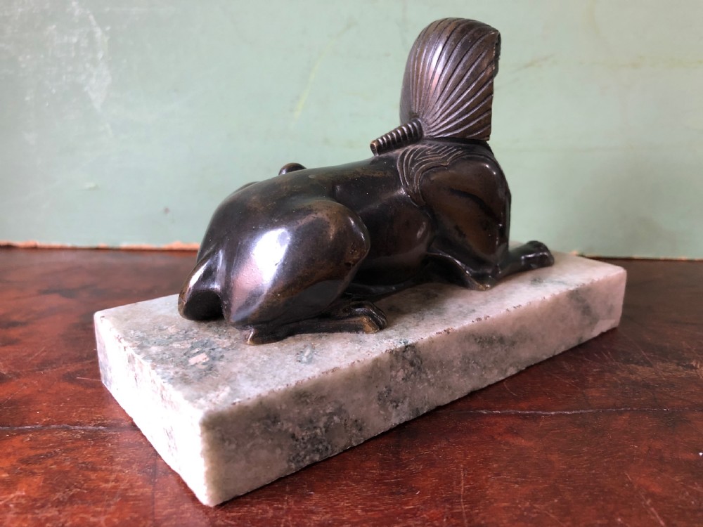 Early C19th bronze sculpture study of a Sphinx mounted on a ‘verde mare’ marble base. View V
