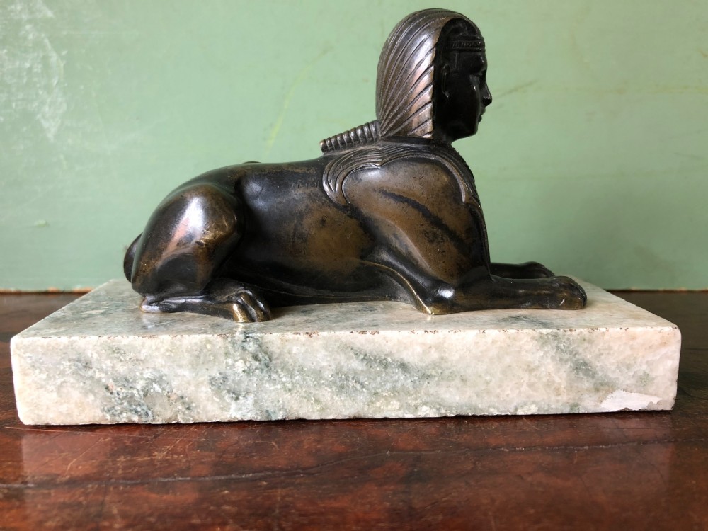 Early C19th bronze sculpture study of a Sphinx mounted on a ‘verde mare’ marble base. View VII