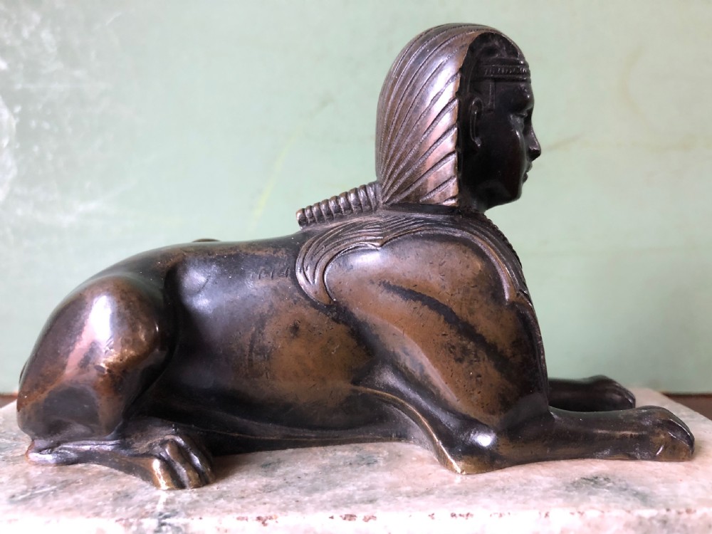 Early C19th bronze sculpture study of a Sphinx mounted on a ‘verde mare’ marble base. View VIII