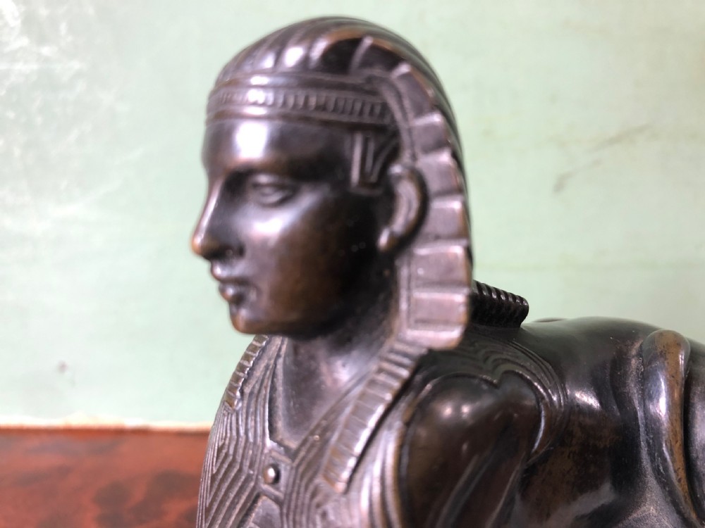 Early C19th bronze sculpture study of a Sphinx mounted on a ‘verde mare’ marble base. View XI
