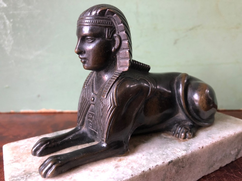 Early C19th bronze sculpture study of a Sphinx mounted on a ‘verde mare’ marble base. View XII