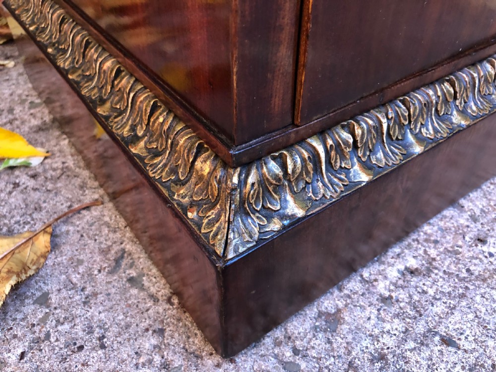 Early C19th Italian mahogany and carved parcel-gilt marble-topped pedestal bedside  cupboard. View V