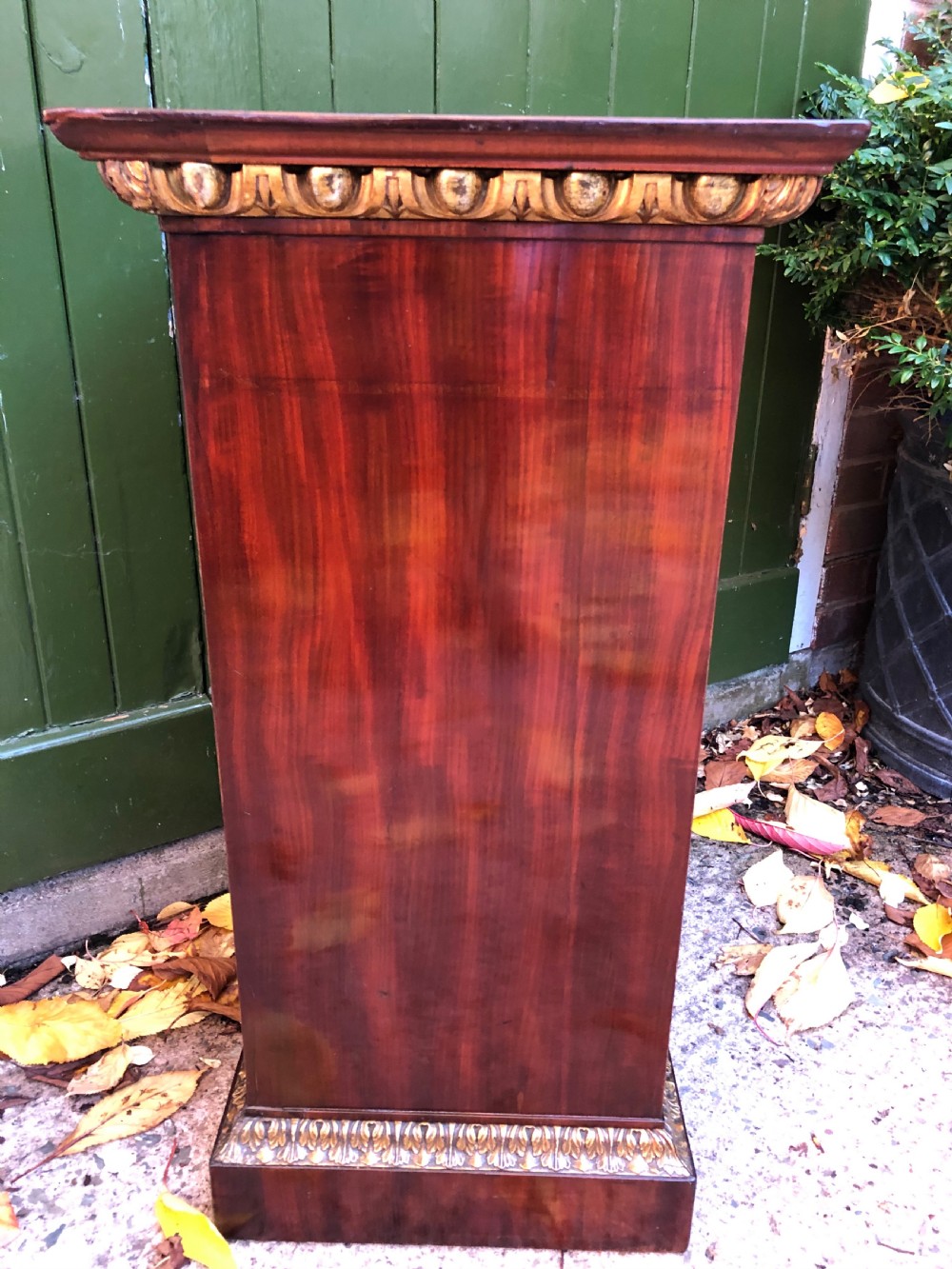 Early C19th Italian mahogany and carved parcel-gilt marble-topped pedestal bedside  cupboard. View IX