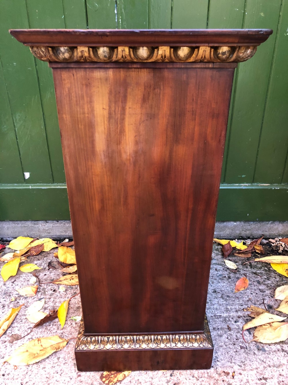 Early C19th Italian mahogany and carved parcel-gilt marble-topped pedestal bedside  cupboard. View XII