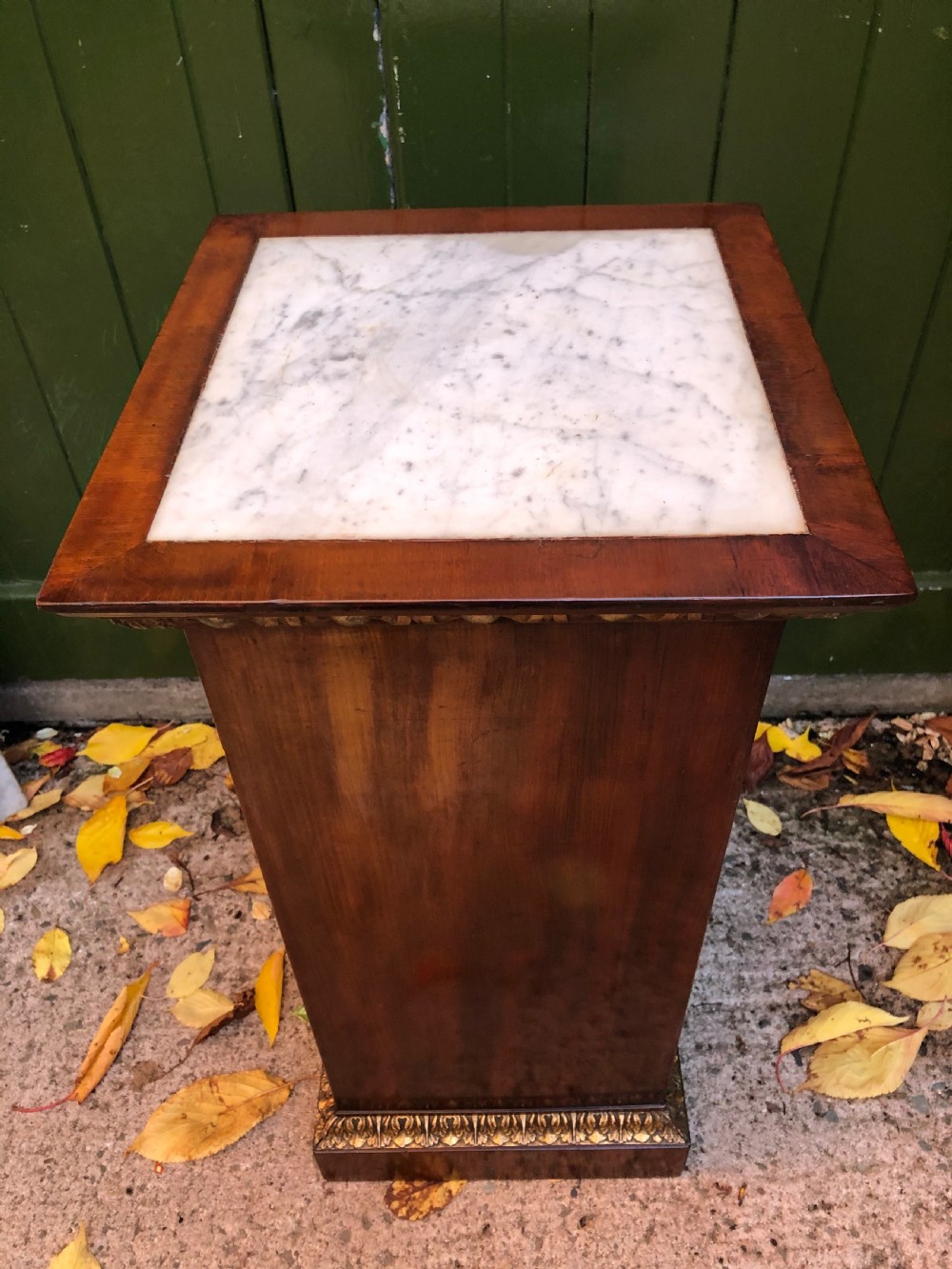 Early C19th Italian mahogany and carved parcel-gilt marble-topped pedestal bedside  cupboard. View XIII