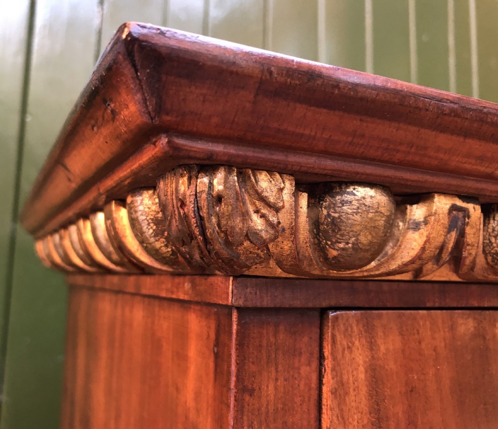 Early C19th Italian mahogany and carved parcel-gilt marble-topped pedestal bedside  cupboard. View VI