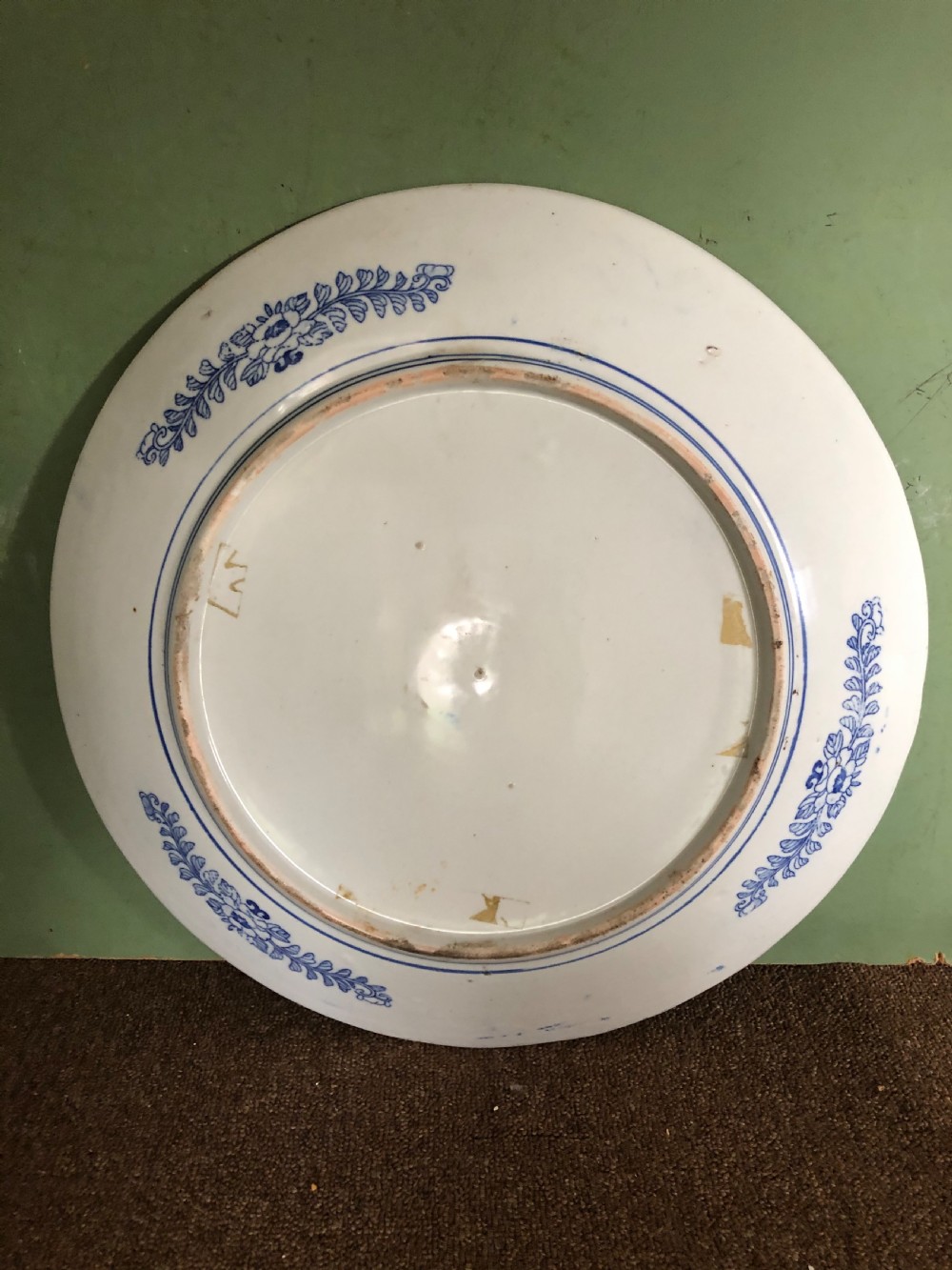 Late C19th Japanese Meiji period Arita porcelain charger with blue and white floral decoration. View IV