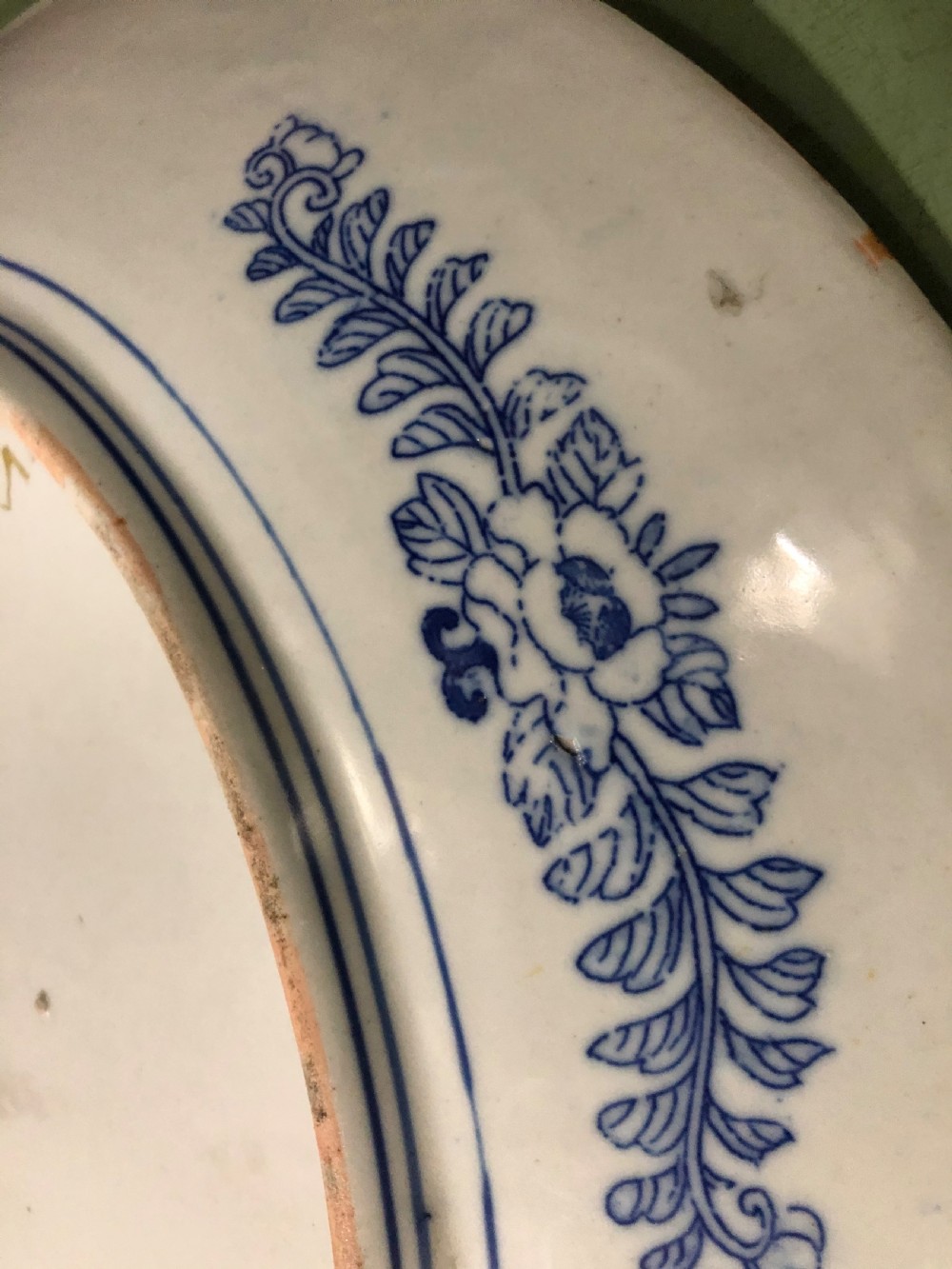 Late C19th Japanese Meiji period Arita porcelain charger with blue and white floral decoration. View VI