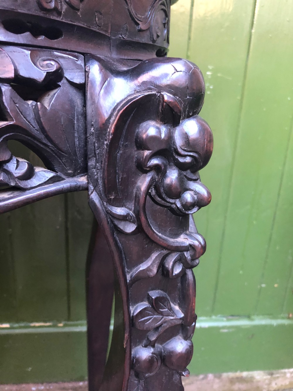 Large-scale matched pair of late C19th Chinese Qing Dynasty carved hardwood urn stands . View VIII