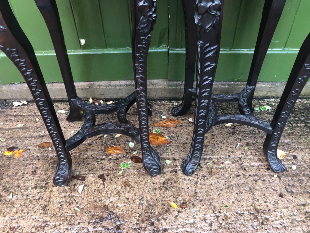 Large-scale matched pair of late C19th Chinese Qing Dynasty carved hardwood urn stands . View X
