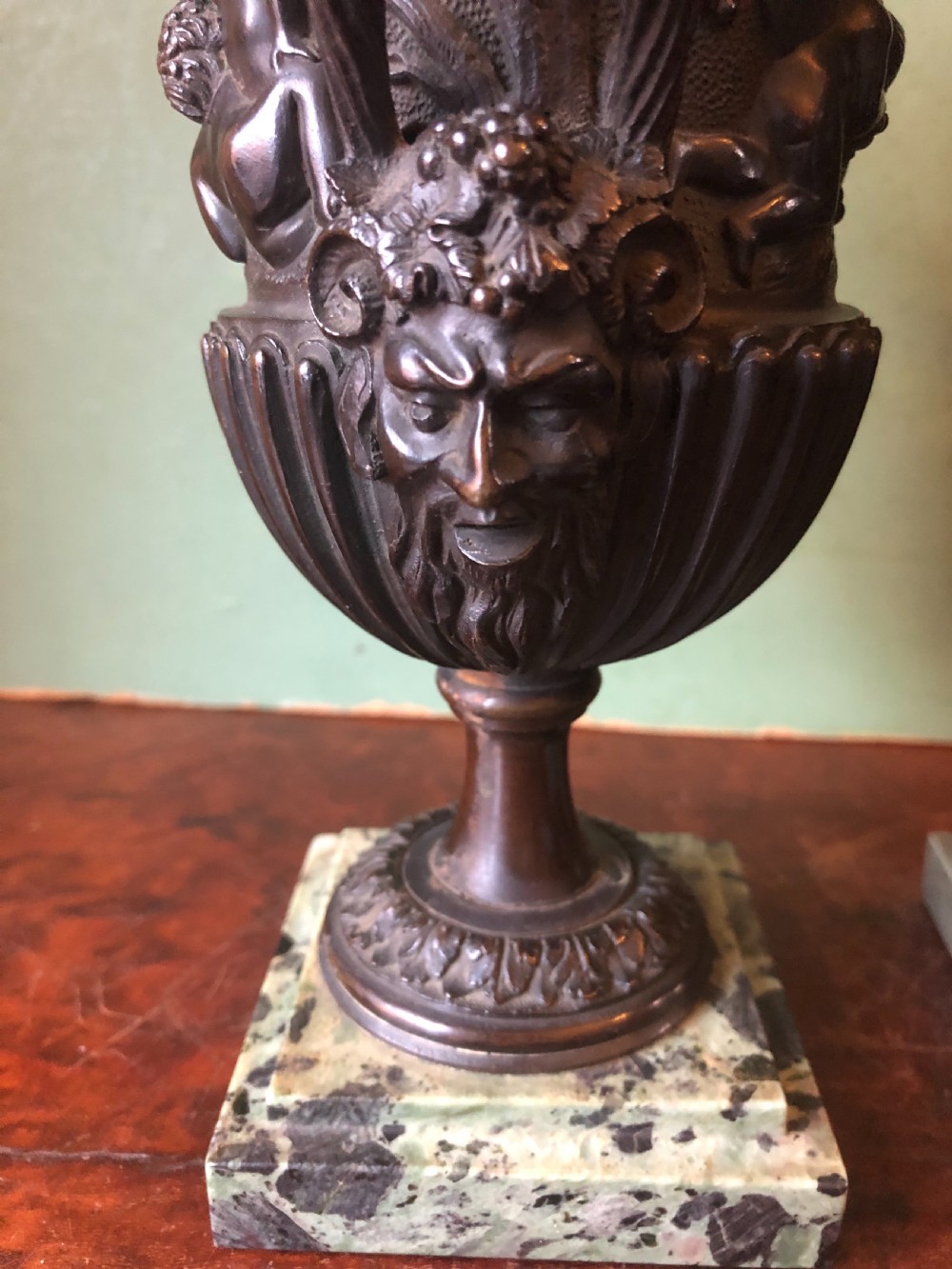 Pair of mid C19th Italian classical design bronze vases decorated with Bacchanalian scenes . View XII