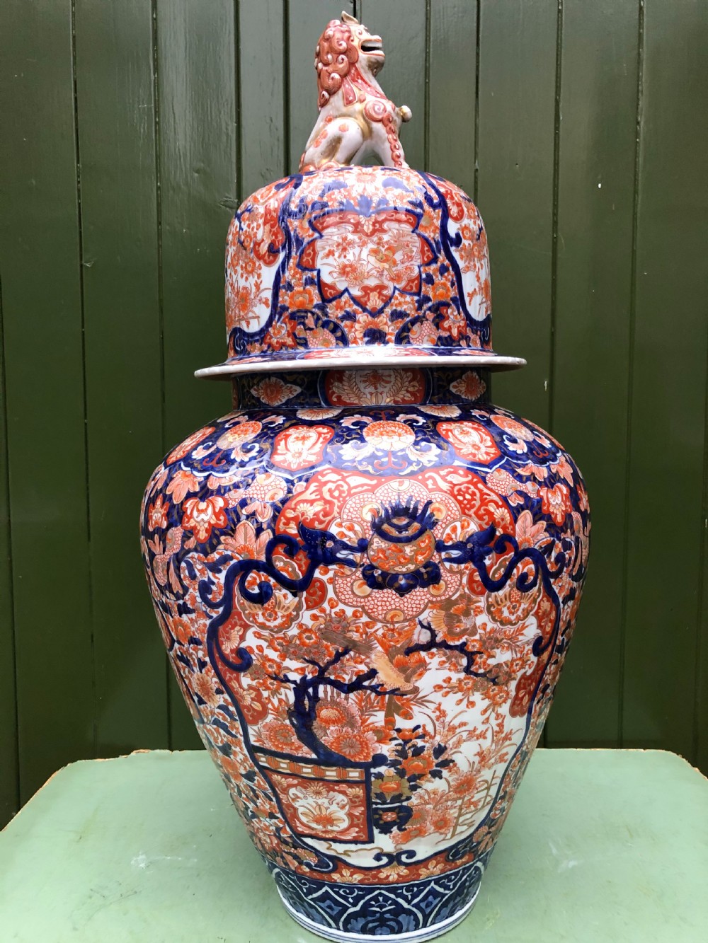 A magnificent large-scale C19th Japanese Meiji period porcelain vase and cover decorated in the Imari palette.