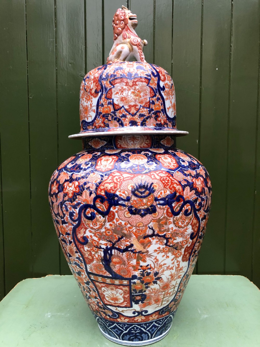 A magnificent large-scale C19th Japanese Meiji period porcelain vase and cover decorated in the Imari palette. View III