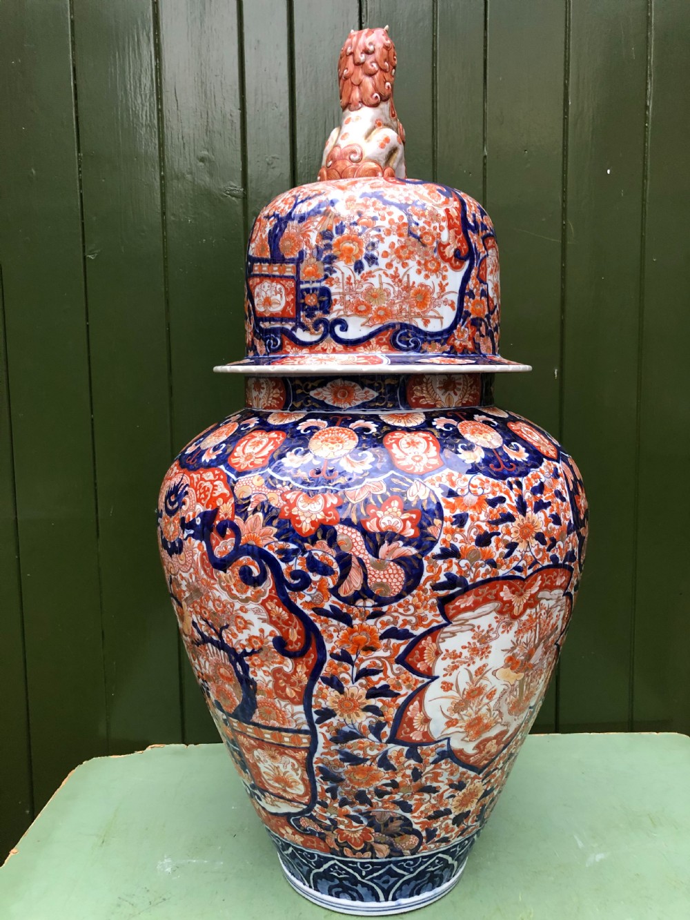 A magnificent large-scale C19th Japanese Meiji period porcelain vase and cover decorated in the Imari palette. View X