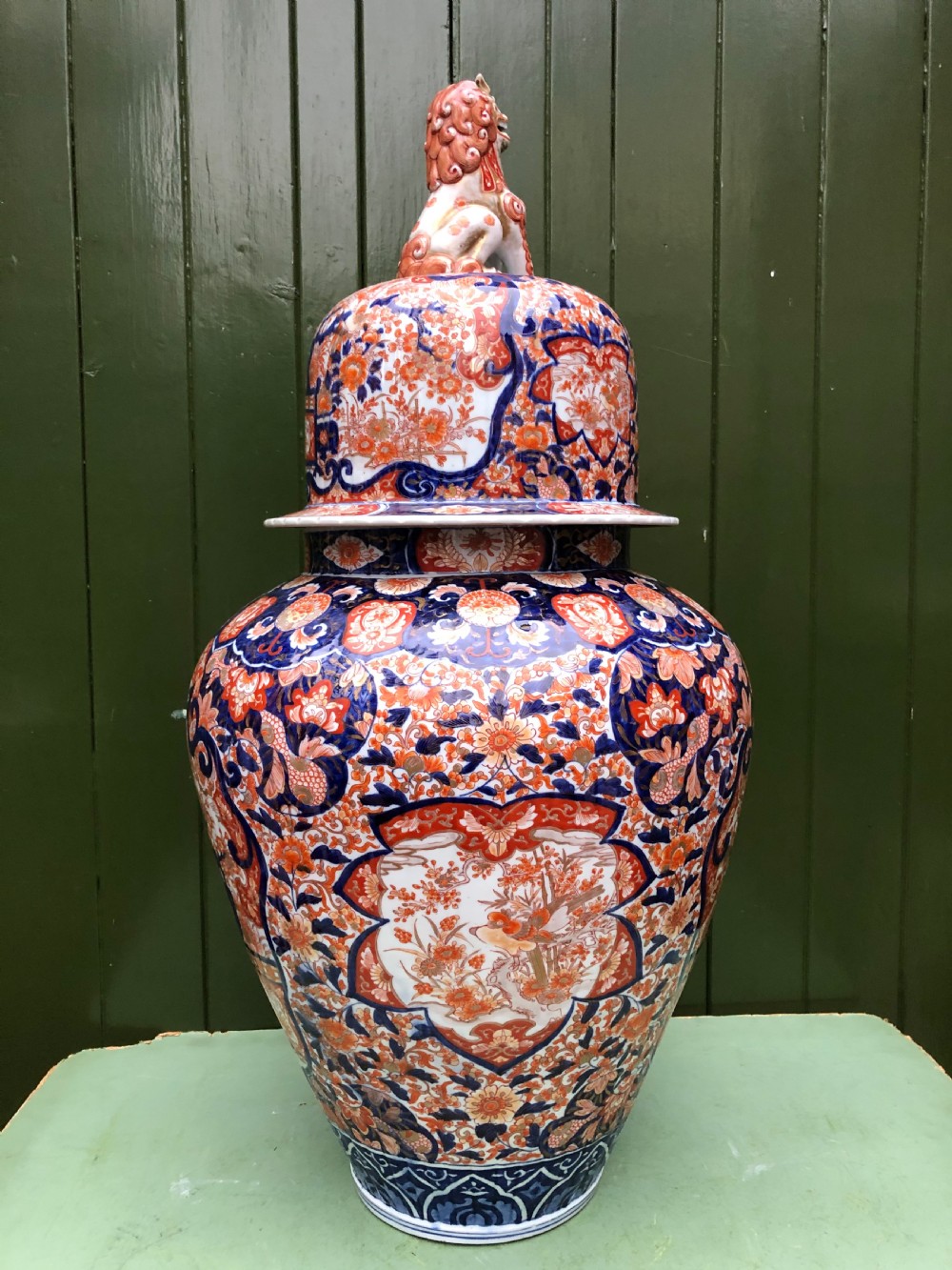 A magnificent large-scale C19th Japanese Meiji period porcelain vase and cover decorated in the Imari palette. View XI