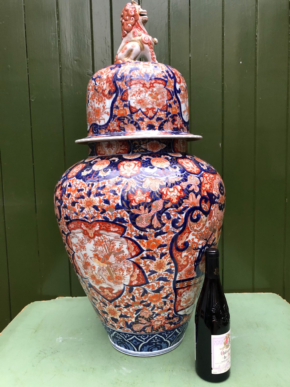 A magnificent large-scale C19th Japanese Meiji period porcelain vase and cover decorated in the Imari palette. View XV