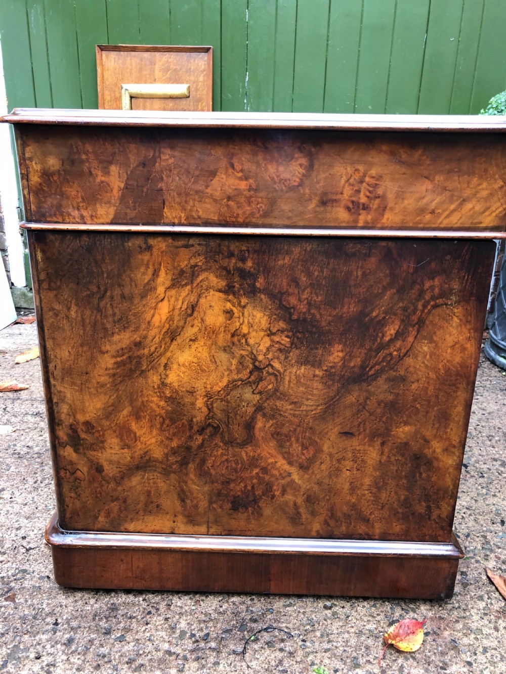 Mid C19th Victorian period burr walnut pedestal writing desk . View IX