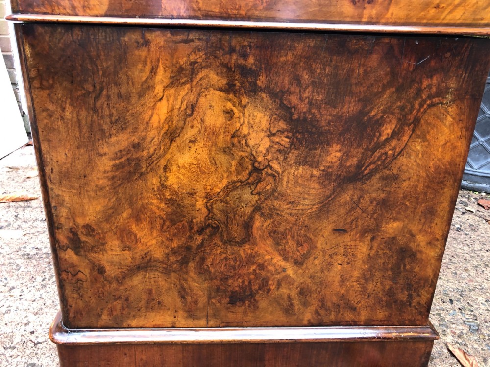 Mid C19th Victorian period burr walnut pedestal writing desk . View X