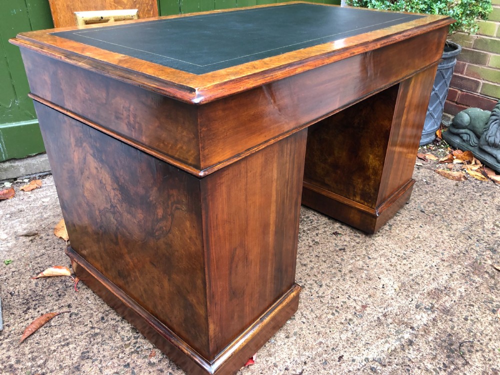 Mid C19th Victorian period burr walnut pedestal writing desk . View XI