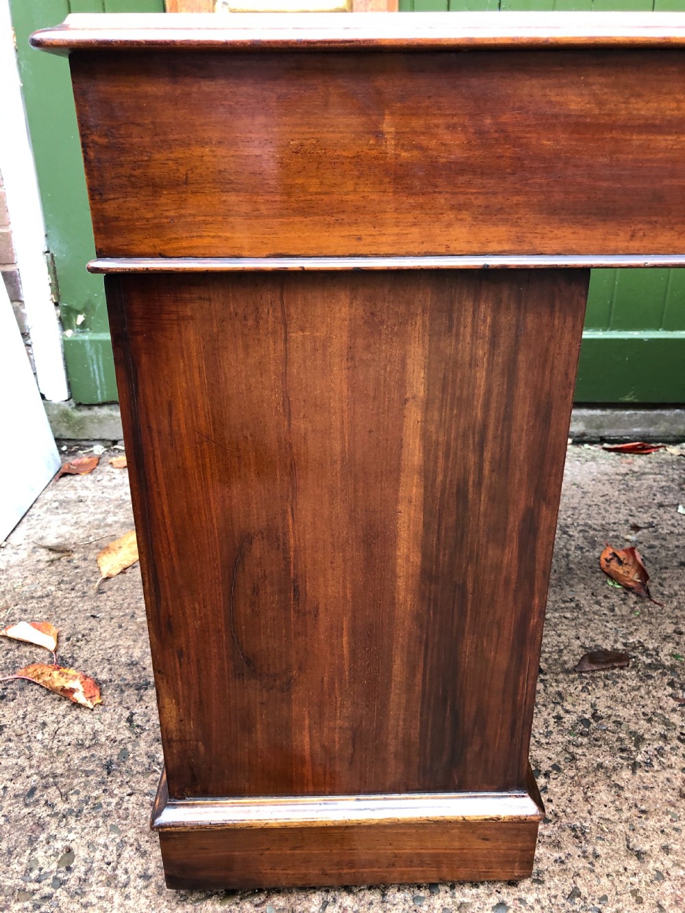 Mid C19th Victorian period burr walnut pedestal writing desk . View XIV