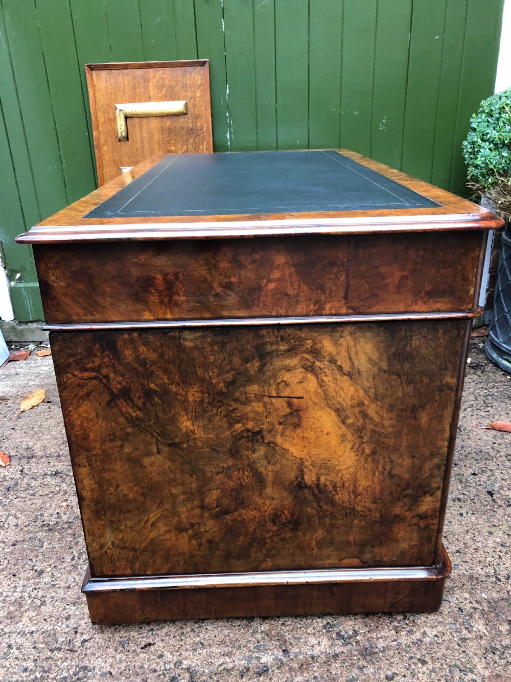 Mid C19th Victorian period burr walnut pedestal writing desk . View XVI