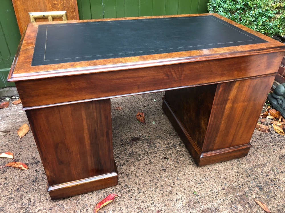 Mid C19th Victorian period burr walnut pedestal writing desk . View XVIII