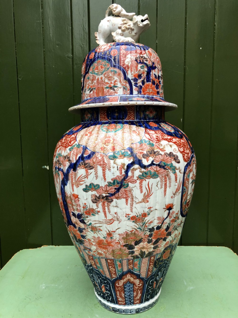 Imposing large-scale mid C19th Japanese porcelain vase and cover in the Imari palette .
