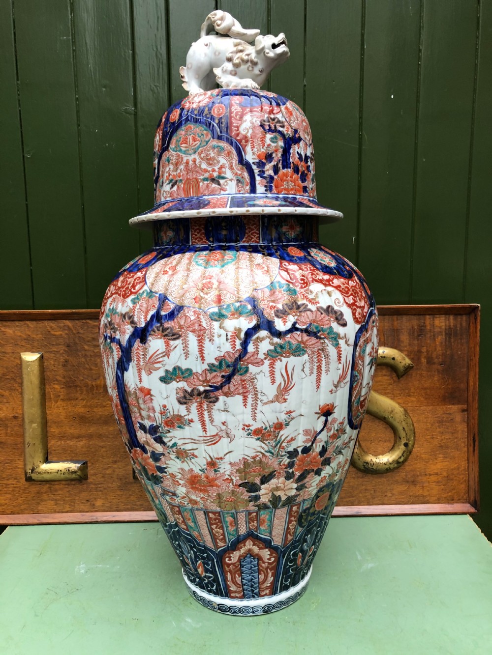 Imposing large-scale mid C19th Japanese porcelain vase and cover in the Imari palette . View III
