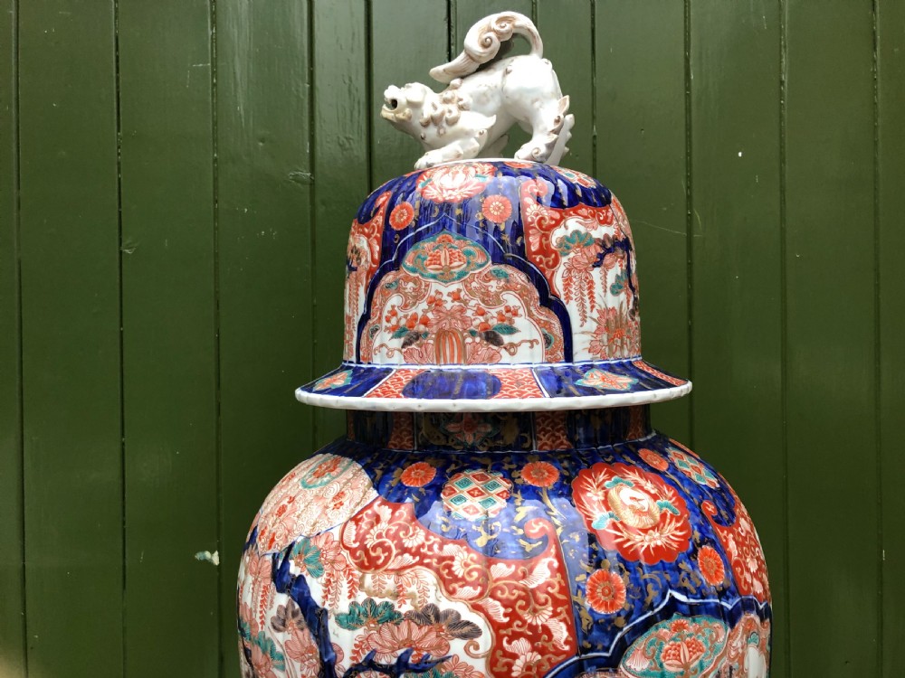 Imposing large-scale mid C19th Japanese porcelain vase and cover in the Imari palette . View XIII
