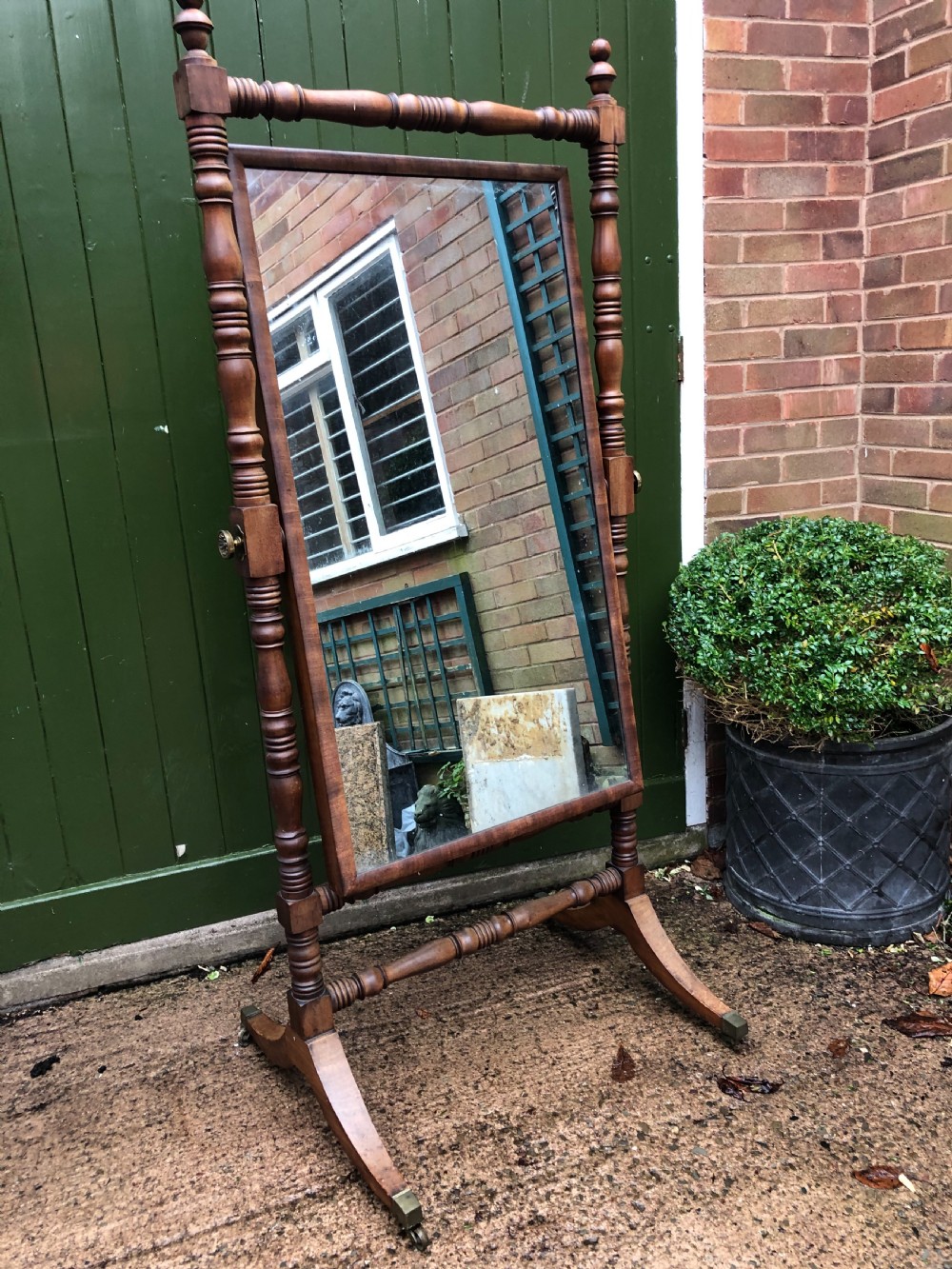 Early C19th Regency period mahogany framed robing mirror or ‘Psyche’ of large proportions. View II