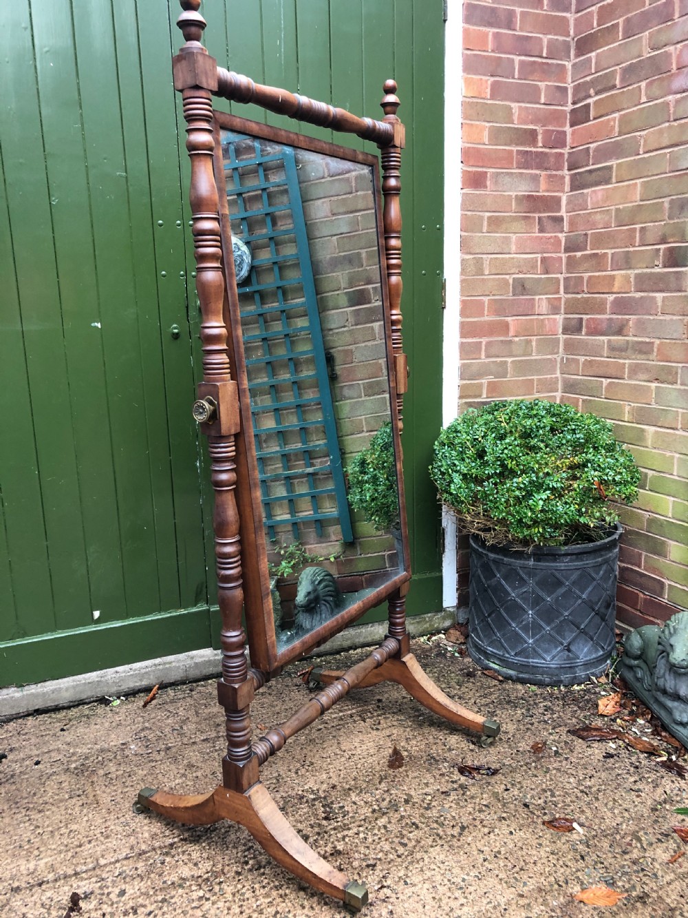 Early C19th Regency period mahogany framed robing mirror or ‘Psyche’ of large proportions. View XI