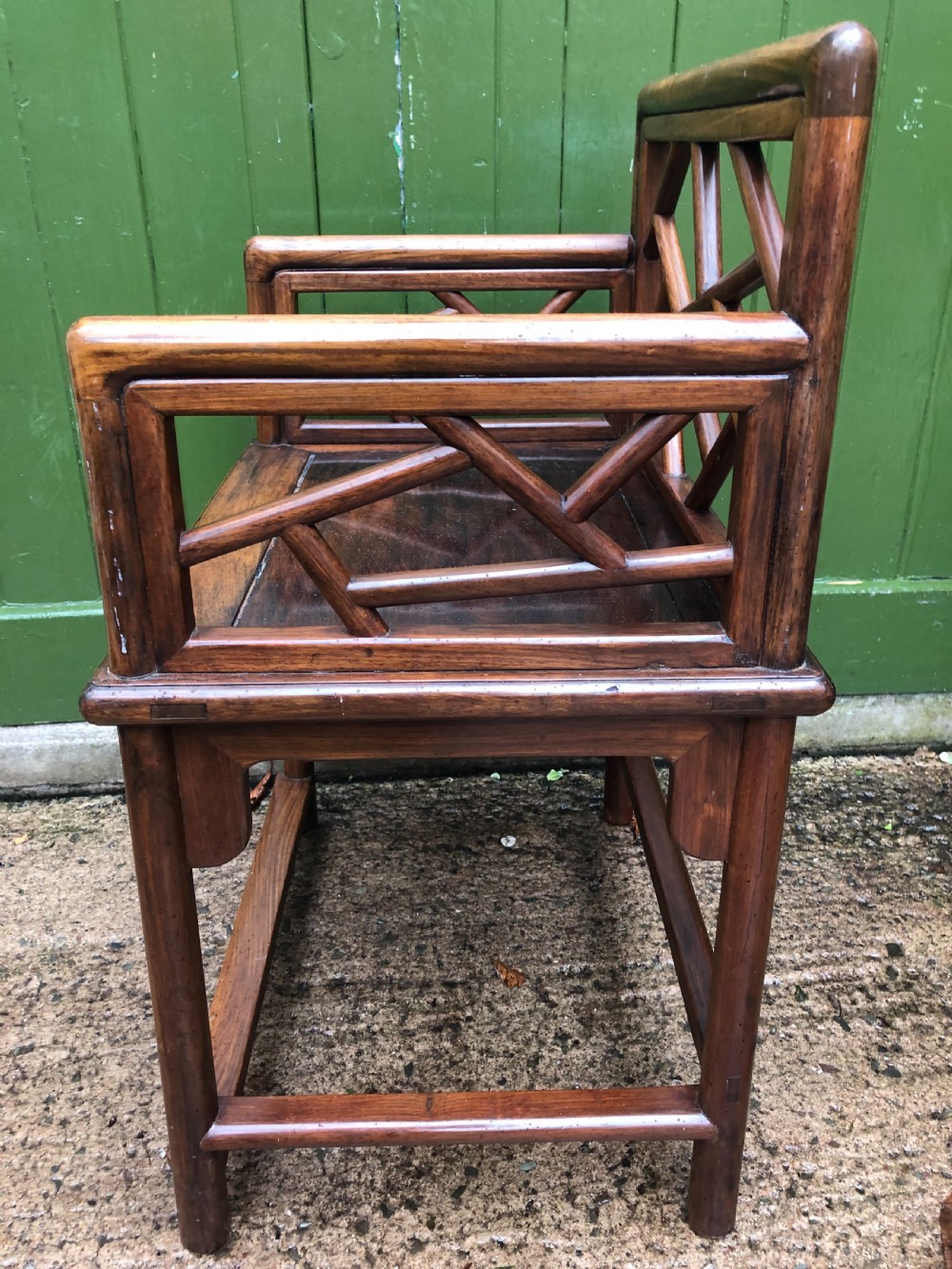Pair of late C19th Chinese Qing Dynasty hardwood armchairs of unusual design. View XIII