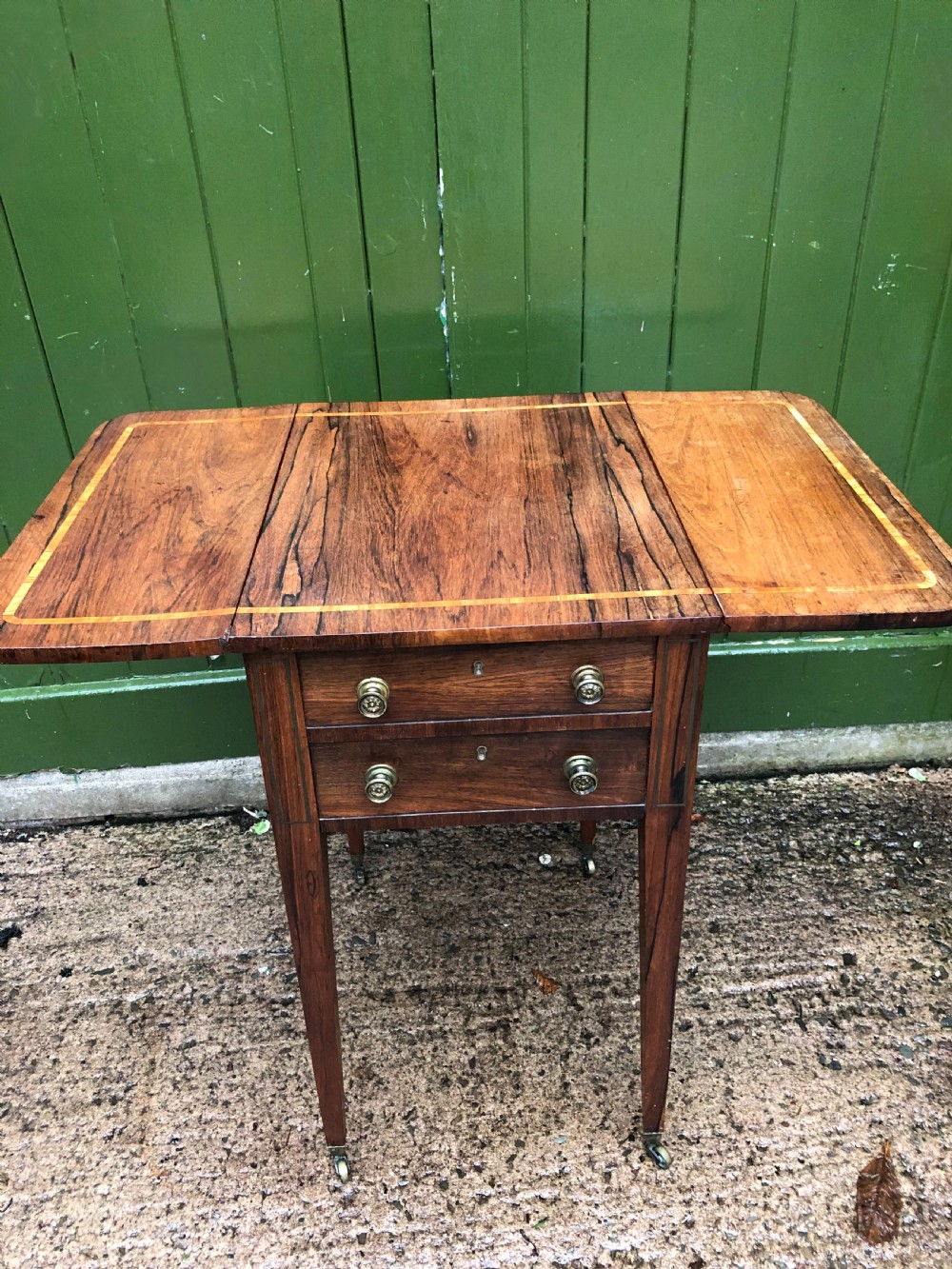 Early C19th late George III period rosewood drop-leaf sewing or work table . View VI