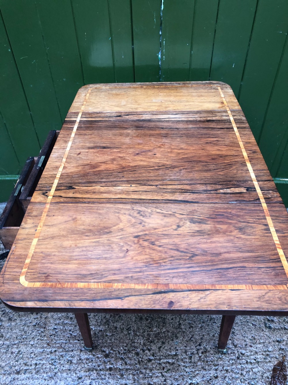 Early C19th late George III period rosewood drop-leaf sewing or work table . View VII