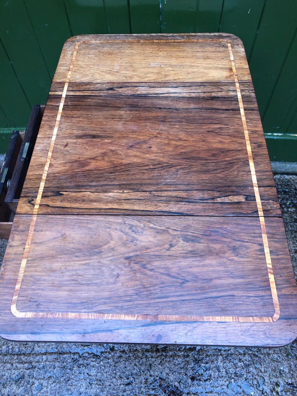 Early C19th late George III period rosewood drop-leaf sewing or work table . View VIII