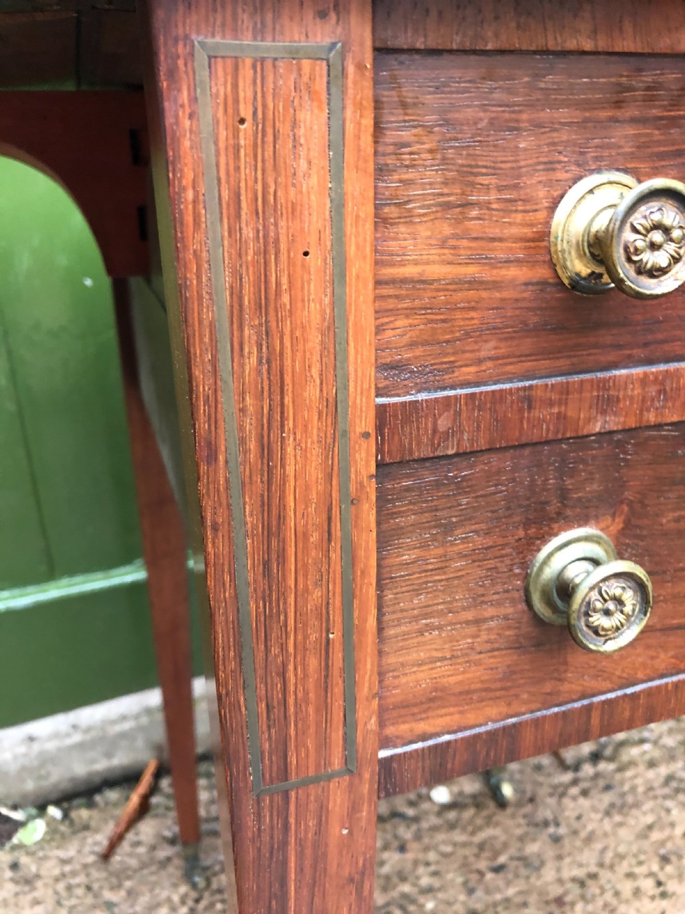 Early C19th late George III period rosewood drop-leaf sewing or work table . View X