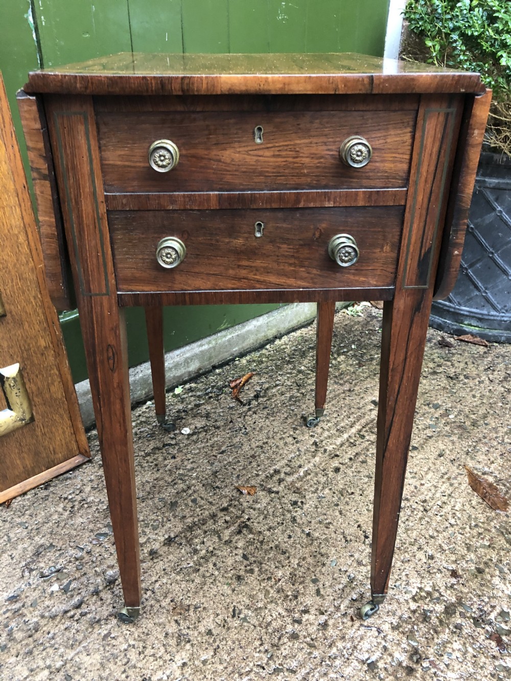 Early C19th late George III period rosewood drop-leaf sewing or work table . View XIII