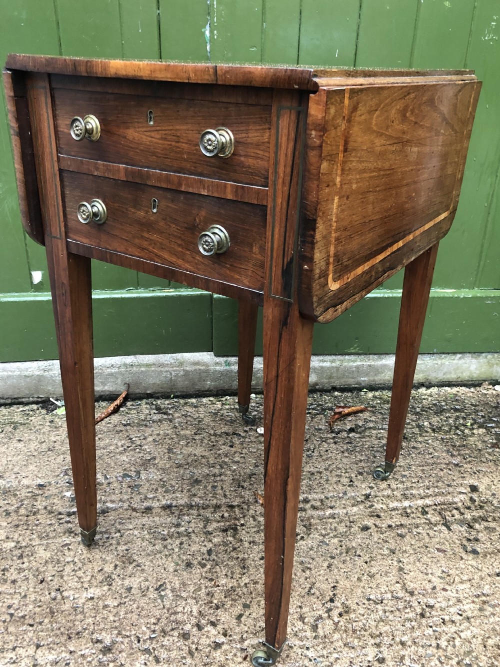 Early C19th late George III period rosewood drop-leaf sewing or work table .