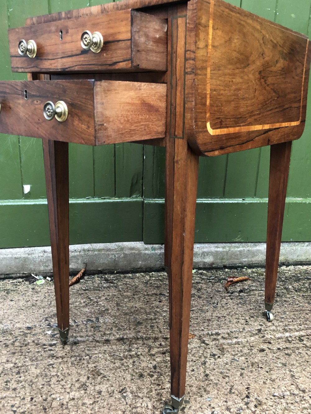 Early C19th late George III period rosewood drop-leaf sewing or work table . View IV