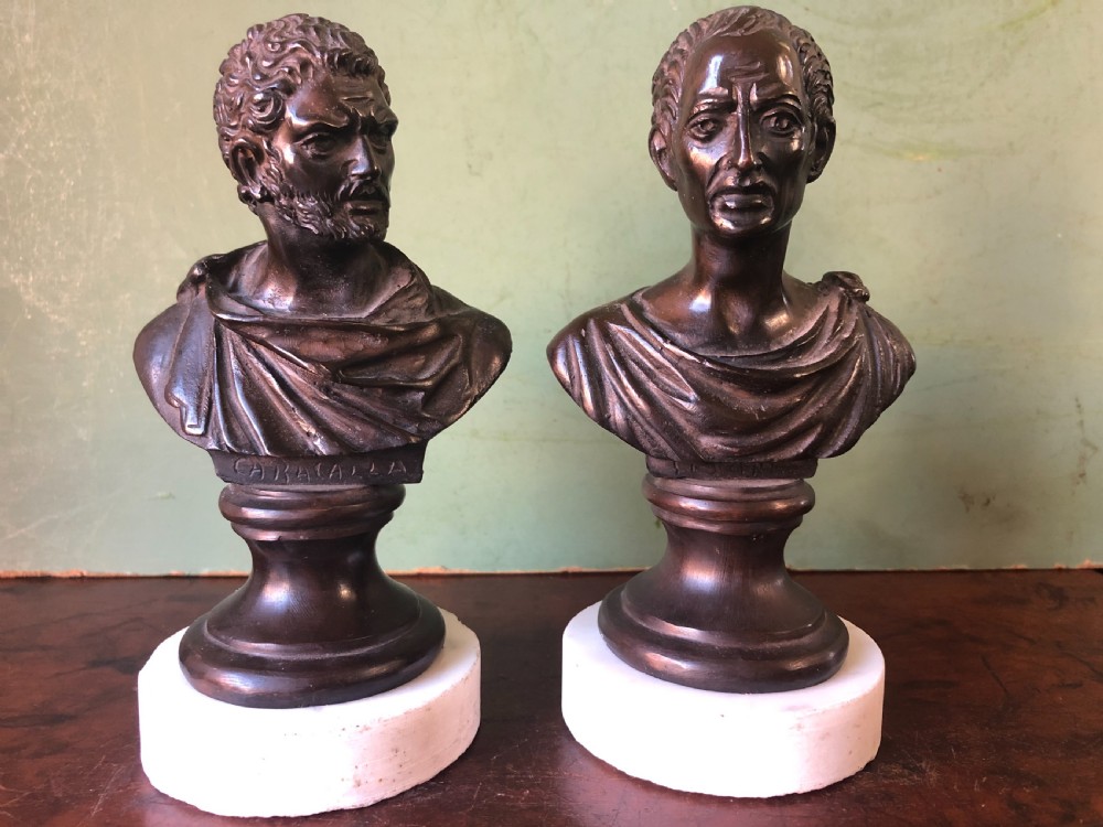 Pair of C19th Italian bronze ‘Grand Tour’ souvenir bust studies of the Roman Emperors Caracalla and Julius Caesar . View II